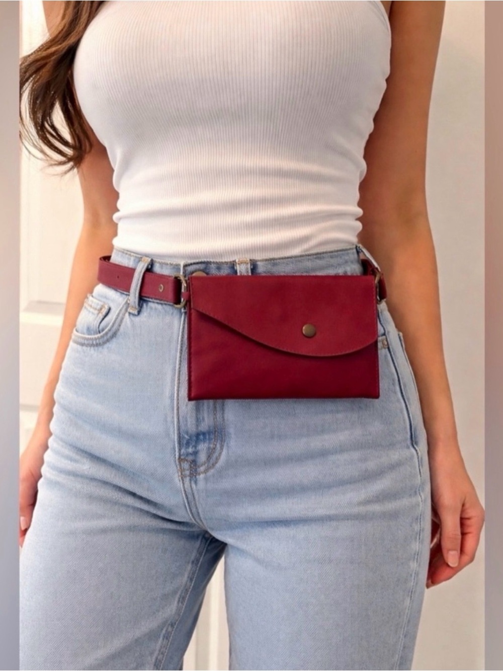 Italian Leather Women's Burgundy Belt Bag